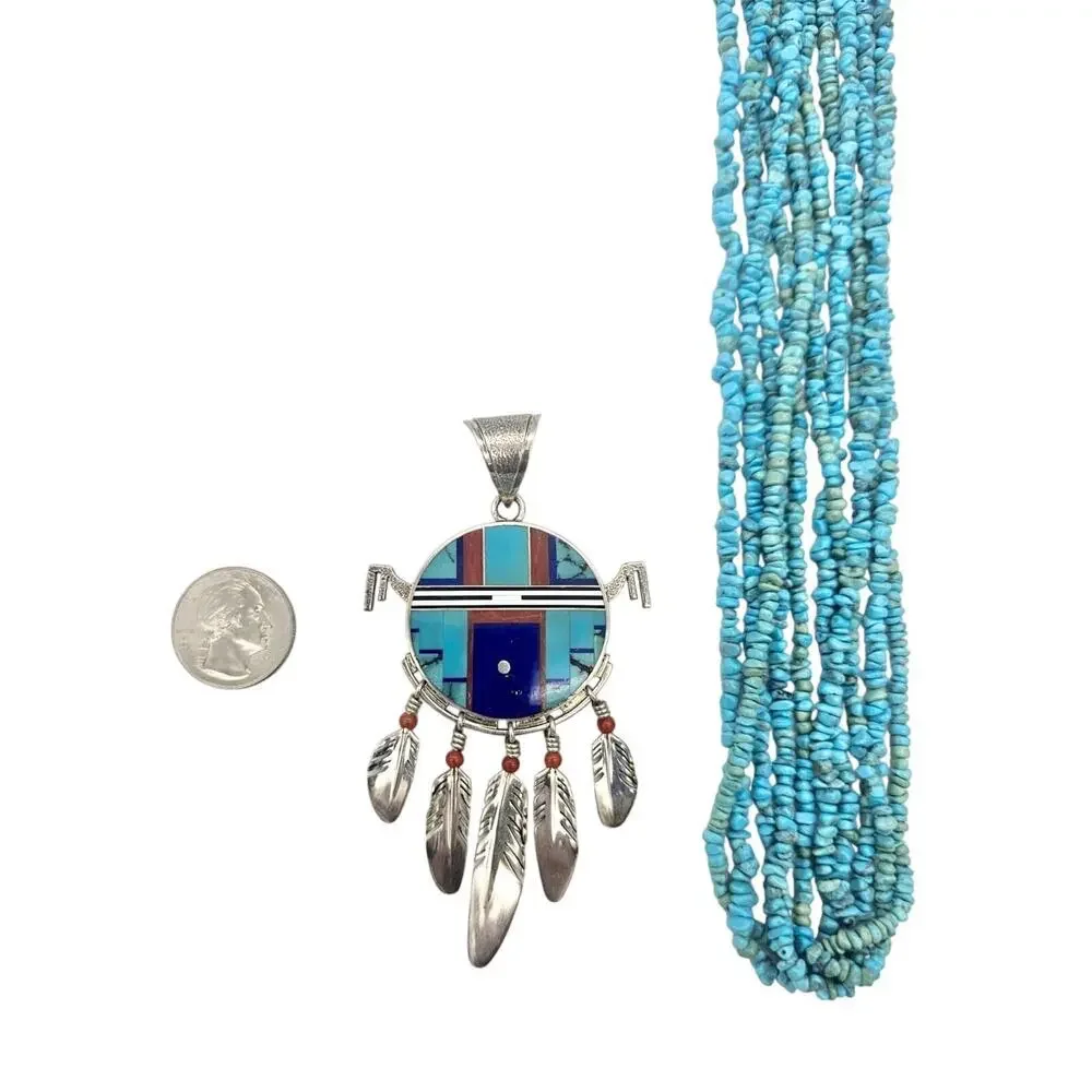 Rare Ray Tracey Knifewing Navajo Sterling Silver Pendant & Turquoise Necklace